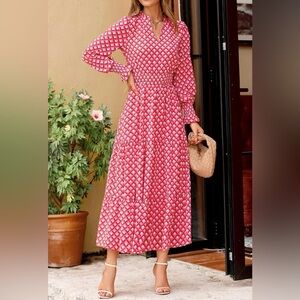 Chic Long Sleeve Pink Geometric Dress